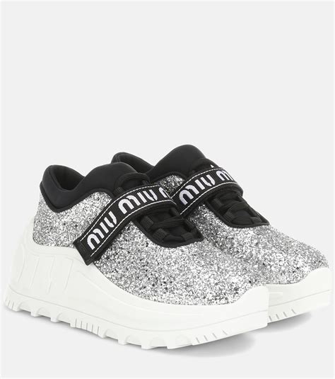 miu miu logo glitter sneakers|mi miu prada sneakers.